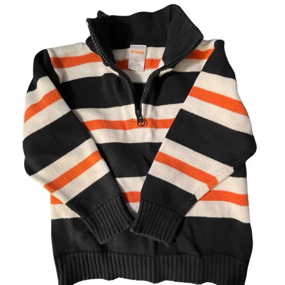 Gymboree  1/4 Zip Knit Sweater - Navy Blue, White and Orange size 3 Boys EUC